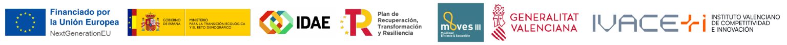 Logotipos: Ministerio para la Transición Ecológica y el Reto Demográfico, IDAE, Plan de Recuperación, Transformación y Resiliencia, Unión Europea NextGenerationEU, Generalitat Valenciana e IVACE